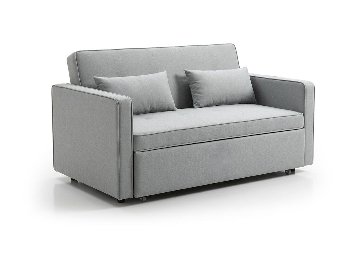 Sofá Cama 2 Plazas Clic Clac Terciopelo Gris, Convertible en Cama Doble 193x113 cm, Plegable con Cojines, Espuma Densidad 25 kg/m³, Diseño Moderno para Salón y Habitaciones Pequeñas