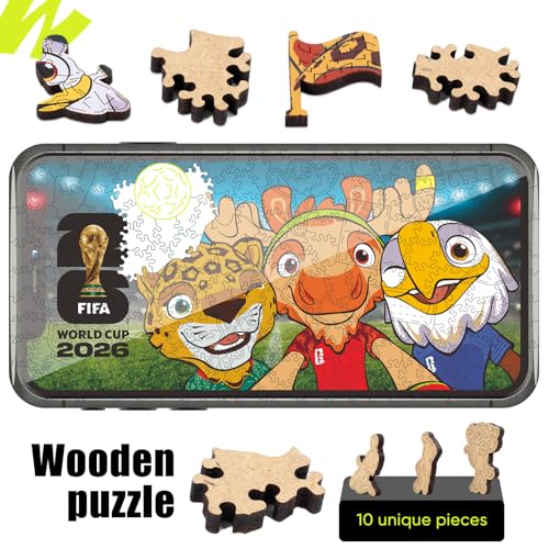 Image of FIFA World Cup 2026 Mascots Wooden Puzzles - 5MM Thick Officially Licensed Poster Puzzles - Premium World Cup 2026 Merchandise, Gift for Football Fan, Jigsaw Puzzle for Adult (Selfie, 200Pcs) | Wooden Jigsaw Puzzle