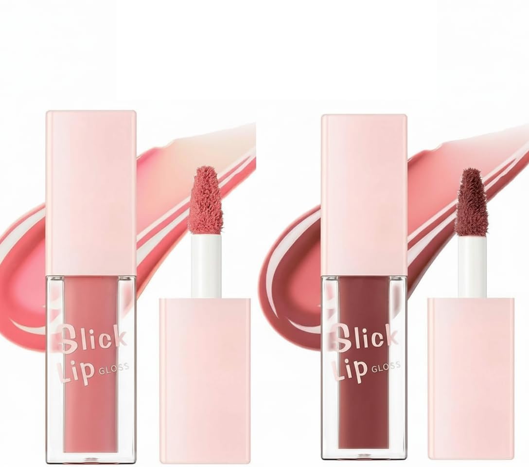 Azonee Mirror Moisturizing Lip Gloss, Magic Color Changing Lip Oil V2 Shimmery Glitter Lip Gloss Set, High Shine Lip Glow Long Lasting Moisturizing Syrupy Gloss, 2 Pcs