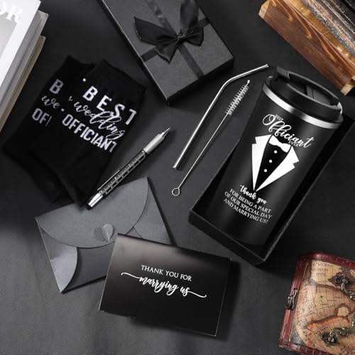 Nuanchu-6-Pcs-Officiant-Gifts-Wedding-Proposal-Best-Officiant-Ever-Gift-17oz-Stainless-Steel-Coffee-Cup-Socks-Multi-Tool-Ballpoint-Pen-with-Greeting-Card-EnvelopeBlack Nuanchu 6 Pcs Officiant Gifts Wedding Proposal Best Officiant Ever Gift 17oz Stainless Steel Coffee Cup Socks Multi Tool Ballpoint Pen with Greeting Card EnvelopeBlack