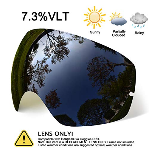 hongdak Ski Goggles Lens, Snowboard Goggles UV Protection, Snow Goggles Helmet Compatible for Men Women Boys Girls Kids, Anti Fog OTG Black Lens