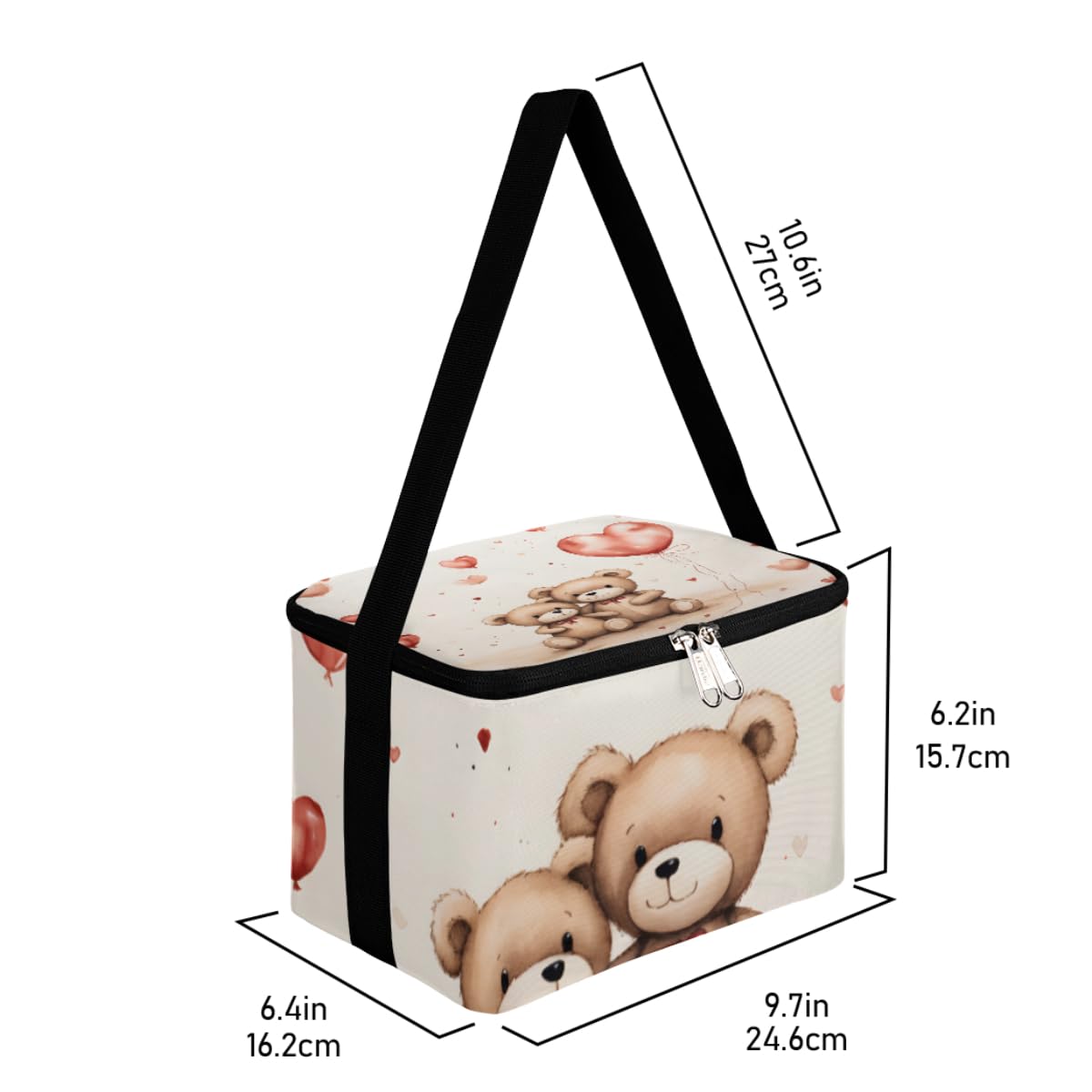GzLeyigou Lunch Bags for Women Men 9 Cans,Valentine's Day Bears Hot & Cold Food Delivery Bag Insulated Grocery Bag Insulated Lunch Box Cooler Bag for Office Work Picnic Beach