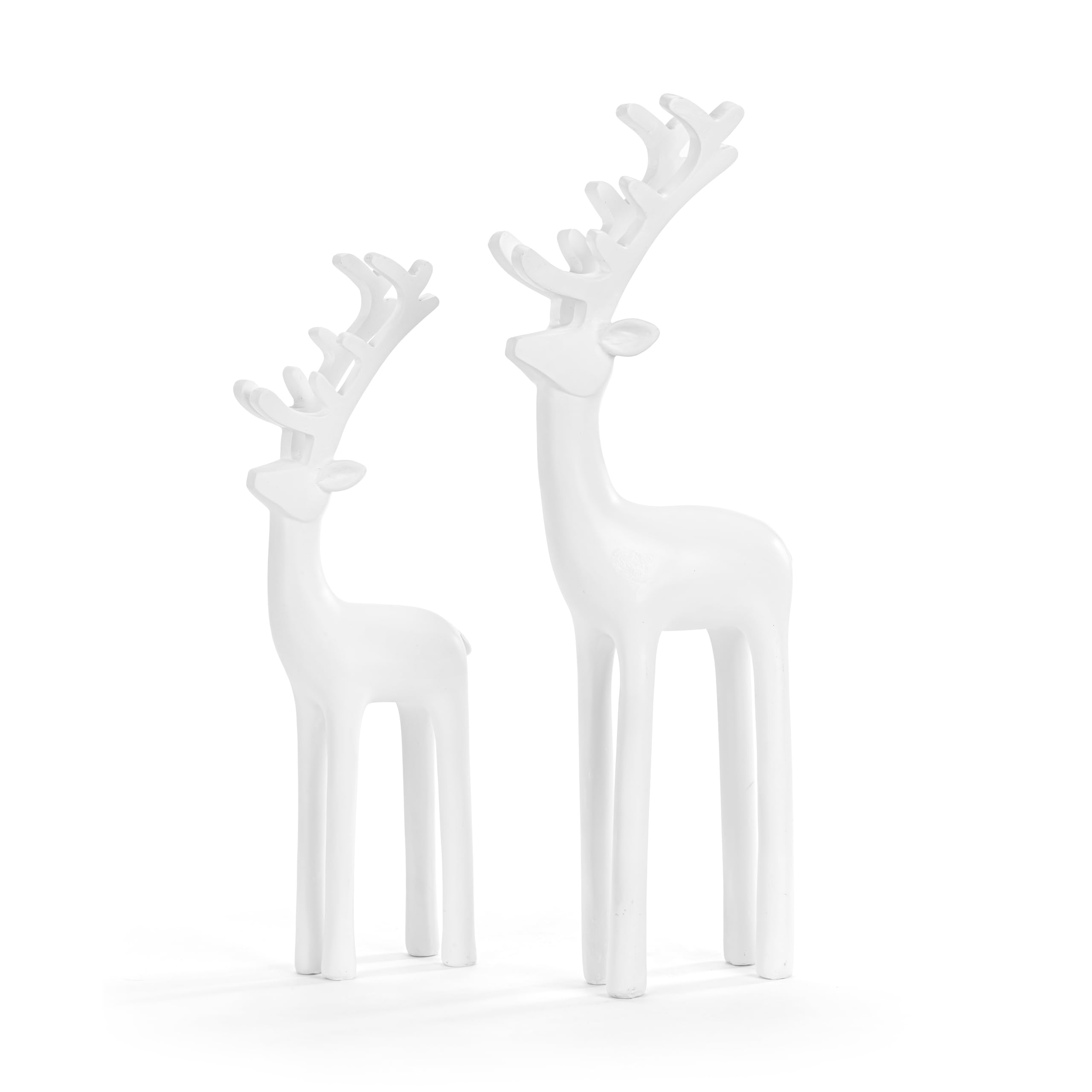 DEMDACO Cozy Time Reindeer Classic White Lg. 17 Inch, Sm. 14 Inch Resin Large, Festive Holiday Décor, Christmas Decoration Figurine Set of 2