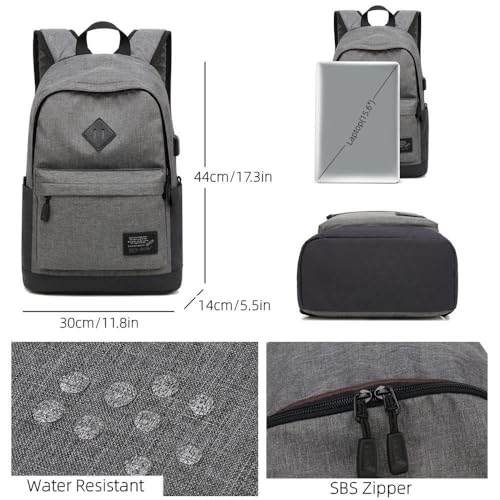 Lightweight Casual Laptop Backpack For Men Women Travel Backpacks with USB Charging Port Fashion Daypack Bookbag (Black)4