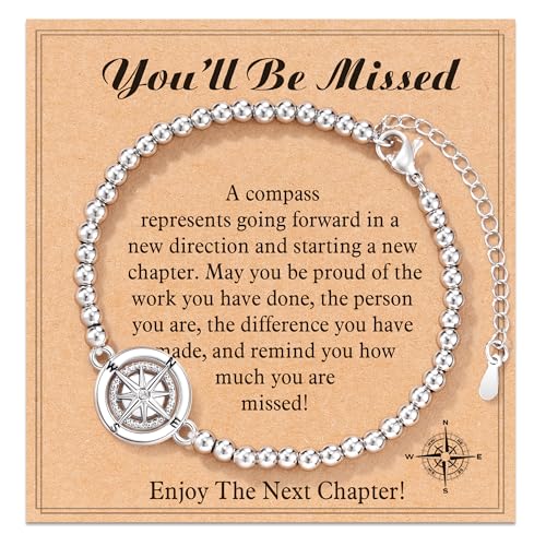 Shonyin Retirement Gifts for Women 2025 Coworker Leaving Gifts, Compass Bracelet You Will Be Missed Farewell Going Away Goodbye Gifts for Coworker Friends Her Woman Manager Boss Teacher Employee