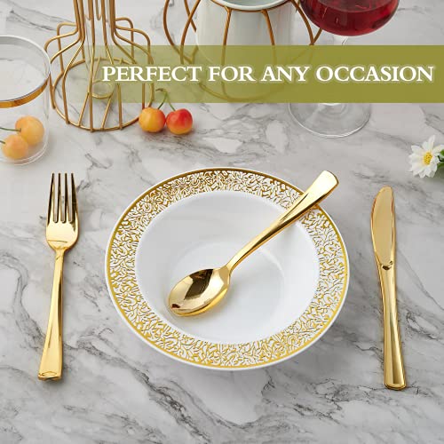 Jolly Party 60 Disposable Gold Plastic Dessert Bowls, 12 Oz Soup Bowls, Gold Lace Christmas Thanksgiving Trim, Premium Heavy Duty Plastic Plates For Wedding/Party (Gold) #TOP2