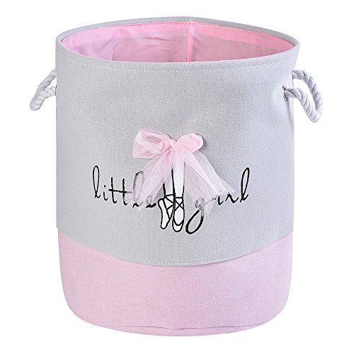 laamei Laundry Hamper Tote Storage Baskets Foldable Canvas Clothing Bag with Mesh Bowknot - for Girls Laundry Hamper, Toy Bins, Gift Baskets, Bedroom, Clothes, Baby Nursery 35 * 40 CM