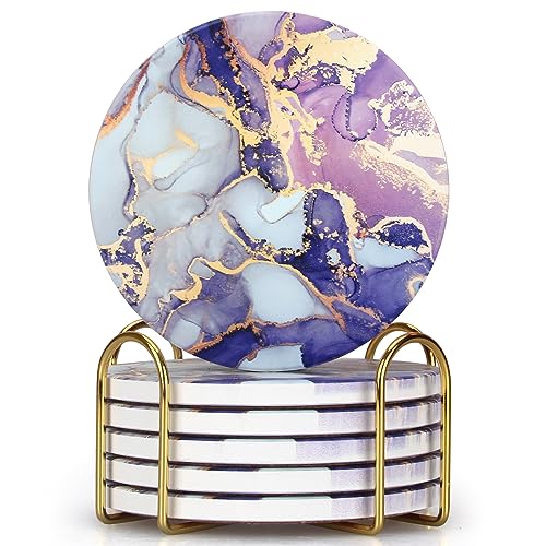 Housewarming Gifts for New Home Coasters Farmhouse Coffee Table Decor Set of 6 Pack Ceramic Cup Coaster Modern House Warming Gift Decorations Coster Cute Marble Drink Coasters Set