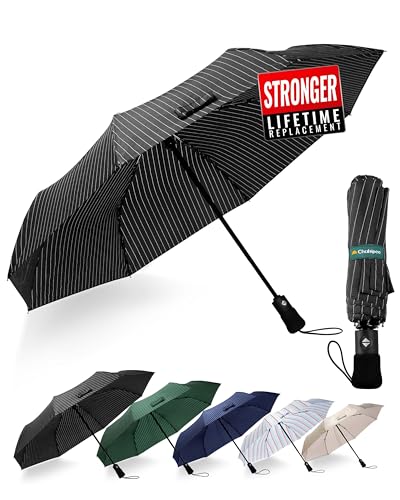 Chakipee Compact Travel Umbrella Windproof Strong- Automatic Folding Umbrellas for Wind and Rain, Portable 210T Fabric 97cm Span - 8 Ribs Stripe Pattern for Men and Women Chakipee Compact Travel Umbrella Windproof Strong- Automatic Folding Umbrellas for Wind and Rain, Portable 210T Fabric 97cm Span - 8 Ribs Stripe Pattern for Men and Women