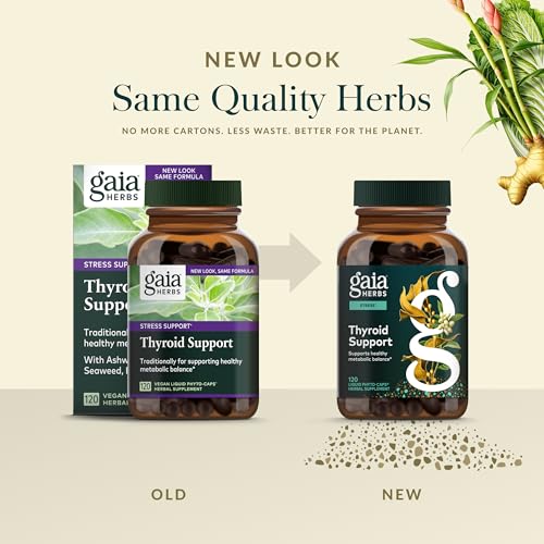 gaia herbs thyroid support - made with ashwagandha kelp brown seaweed amp schisandra to support healthy metabolic balance amp overall well-being - 120 vegan liquid phyto-capsules 40-day supply