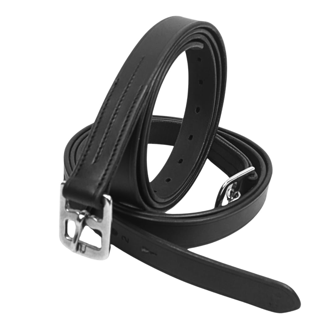 ES5024 Étrivières en cuir - Sangles réglables en cuir avec boucles en acier inoxydable pour dressage et saut d'obstacles (noir, 145 cm)