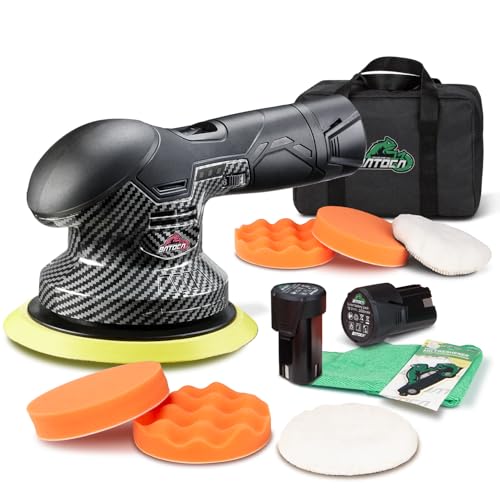BATOCA 2026S3 Cordless Car Buffer Polisher, 2pcs 2.0Ah 12V Lithium-ion Rechargeable Battery Powered Polisher with 6 Variable Speed, DA Orbital Buffer for Car Detailing, Polishing, Waxing, Carbon Style