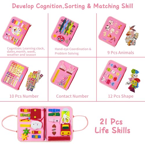 Image of LearnToy Montessori Busy Board for Girls 3 4 5 Year | Sensory Toys for Toddlers 3-6, Ideal for Travel and Preschool - ABCs, 123s, Colors, Animals, Weather, Birthday Gifts-DE