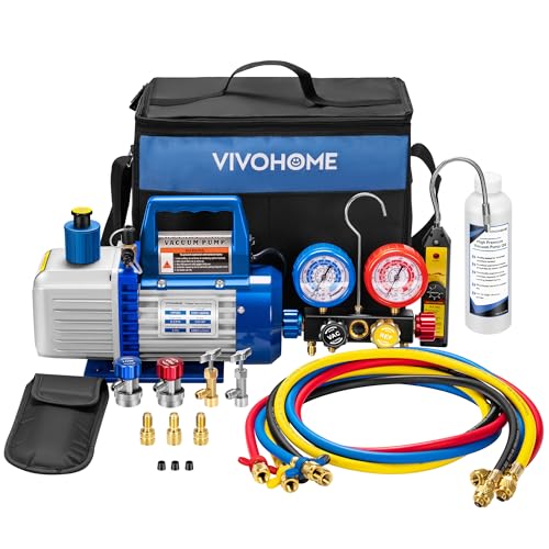 Bomba de Vacío HVAC VIVOHOME 5CFM 1/3 HP Monotapa con Juego de Manómetros 4 Vías, Detector de Fugas y Máquina Portátil de Recuperación de Refrigerante 110-120V AC miniatura 2