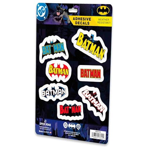 Image of DC Comics Batman Logos Adhesive Vinyl Decals - Vintage Set of Batman Stickers for Water Bottle or Laptop, 1 Pack (7 Count)