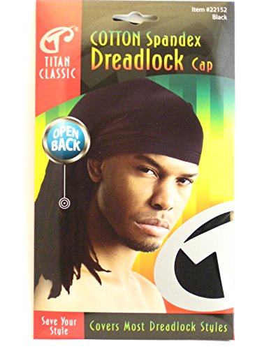Titan Classic Open Back Cotton Spandex Dreadlock Cap, Black