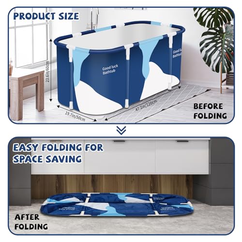 Image of Portable Foldable Bathtub,Foldable Soaking Bathtub for Adults, Freestanding Bathtubs, Hot Bath Tub, Ice Bath, Family Bathroom SPA Tub 47.2x19.7x21.7inch (Milk)