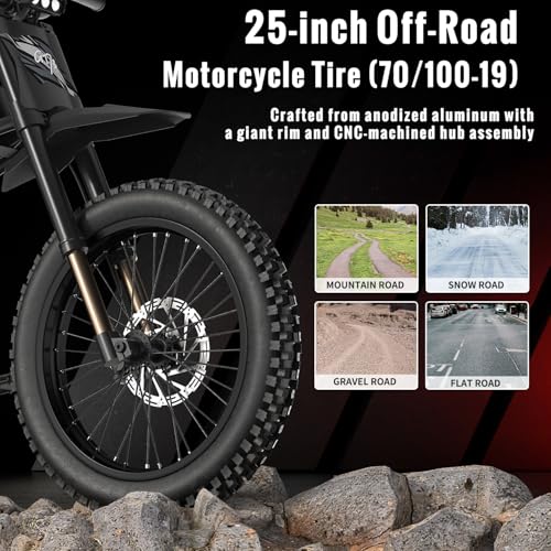 Image of Riding'times Upgraded GT73 Electric Motorcycle for Adults Teens, 2400W 48V 37MPH Dirtbike, 36.4AH Dual Battery Ebike Up to 85 Miles, 25 inch Motorcycle Tire, UL2849 All Terrain for Mountains, Snow, Sand