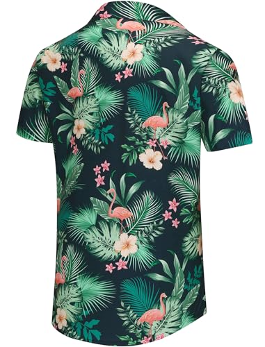 KYKU Men's Hawaiian Shirts Vacation Button Up Shirt Flamingo, Green, Large - Image 6