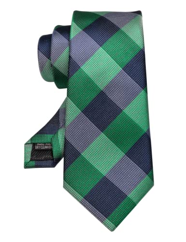 Image of RBOCOTT Silk Stripe Plaid Tie and Pocket Square with Tie Clip Sets for Men