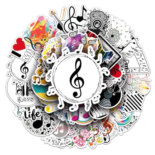 50 pièces autocollant de musique pour adulte, note de musique autocollant en vinyle étanche pour filles adolescents bouteille d'eau ordinateur portable téléphone...