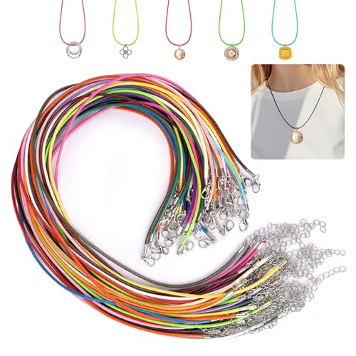 40 Pièces Cordon Collier pour Pendentif 2 mm, 18 Pouces Multicolore Collier en Corde de Cire avec Réglable Fermoir, pour La Fabrication de Colliers,...