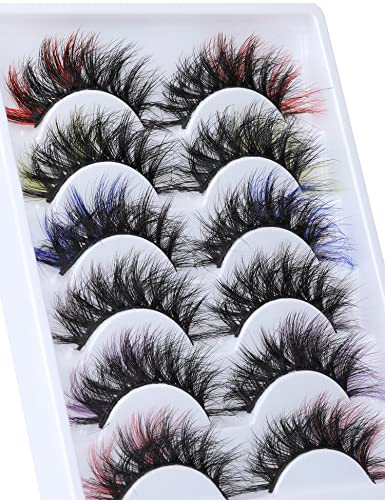 Colored Lashes Fluffy Faux Mink Christmas Lashes With Color 6 Pairs White Pink Wispy Soft Fake Eyelashes By Lanflower #TOP3