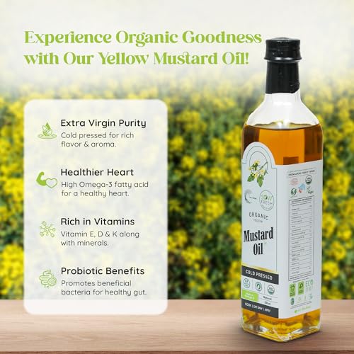 Image of Organic Yellow Cold Pressed Mustard Oil, Omega 3 Rich, TransFat Free, 500ml