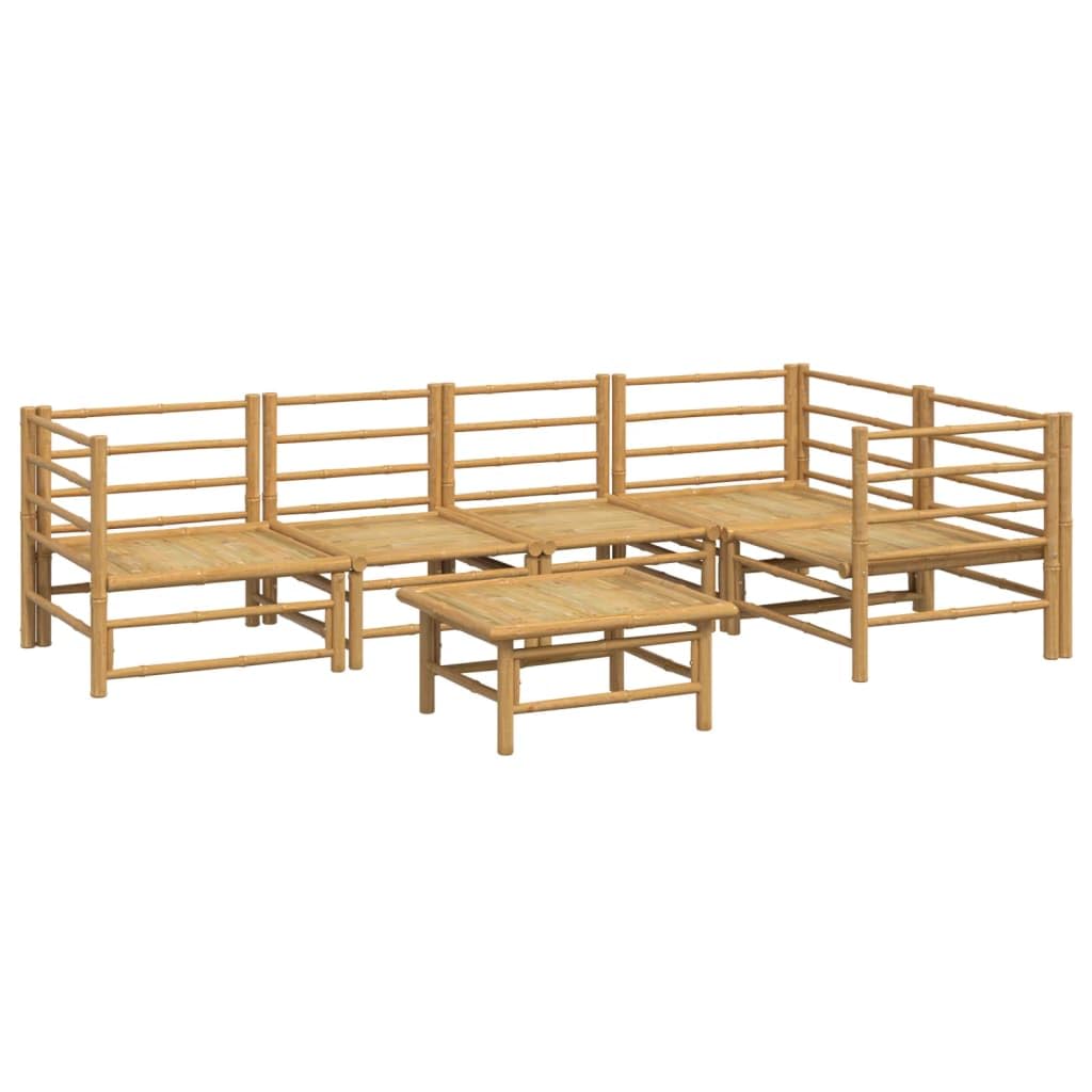 6-częściowy zestaw mebli ogrodowych z bambusa z jasnoszarymi poduszkami, wytrzymała sofa outdoorowa, meble balkonowe, meble wypoczynkowe, odporne na warunki atmosferyczne, komfortowy leżak