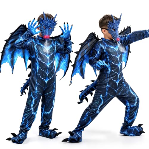 Kids Dragon Costume, Boys Dragon Halloween Costume with Mask, Wings & Tail - image 2