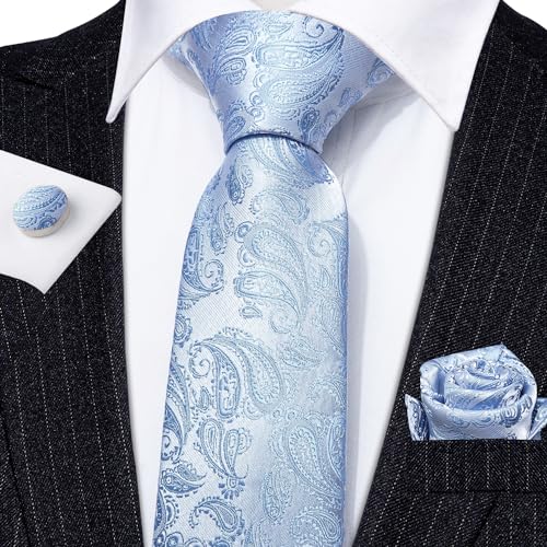 Image of Barry.Wang Paisley Tie Fashion Set Hanky Cufflinks Neckties for Men Woven Silk