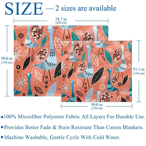 Couverture microfibre douce motif oiseaux abstraits et feuilles - 4