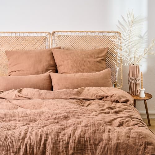 Blumtal Juego de ropa de cama de muselina de 135 x 200 cm y 40 x 80 cm, certificado Öko-Tex, 100 % algodón, ropa de cama extra suave, lavable a máquina a 40 °C