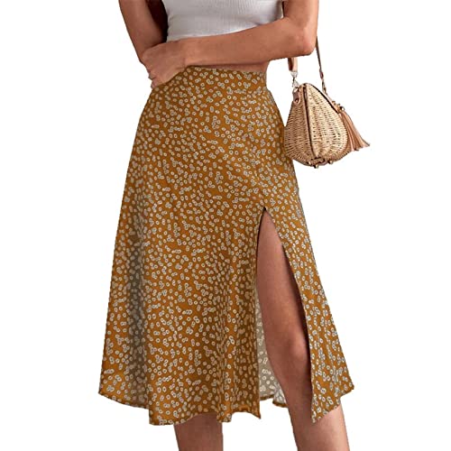 Skirts for Women Trendy Y2K Spring Summer Boho Floral Print High Waist Flowy Split A Line Bohemian Style Maxi Skirt2