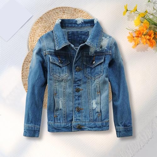 Stylish Distressed Denim Jacket for Kids Long Sleeve Button Up Lapel Collar Denim Coat Girls Casual School Daily Wear4