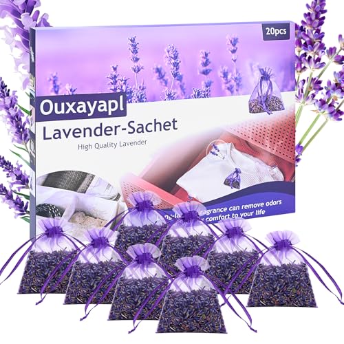 20 Bolsitas de Lavanda Seca Natural - Ambientador y Antipolillas para Armarios, Cajones, Coche y Habitación - Bolsitas Lavanda para Armario, Coche y Habitación, Aroma Relajante y Absorbe Olores
