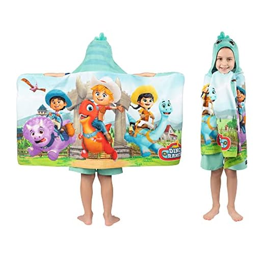 Dino Ranch Bath/Pool/Beach Soft Cotton Terry Hooded Towel Wrap, 24 in x 50 in, By Franco Kids