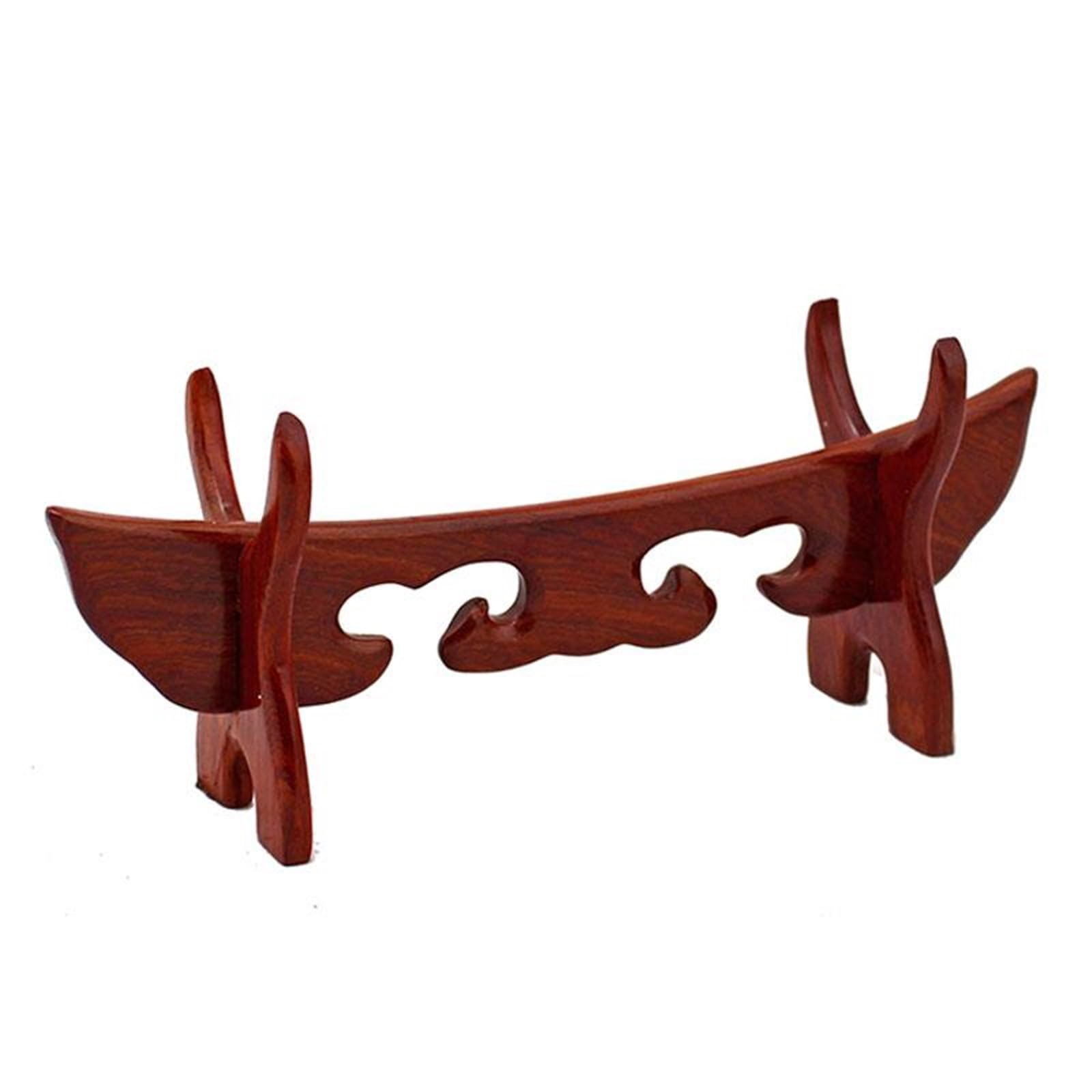 Redwood - Soporte de madera maciza para decoración de espadas, diseño de cuerno de vaca, base Hengcai (aprox. 24 cm, sándalo amarillo)