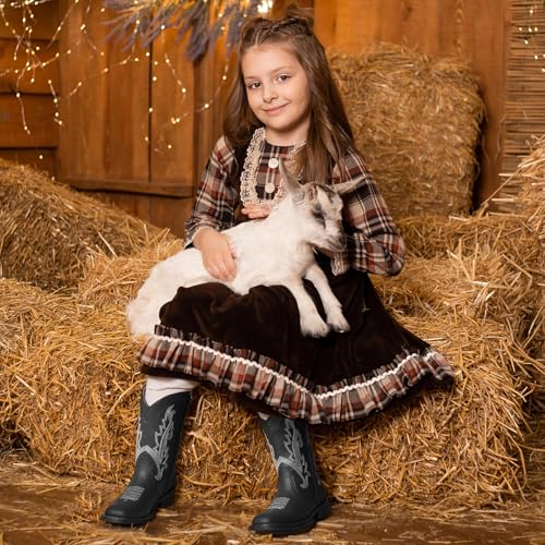Rollda Girls Cowgirl Boots Kids Cowboy Boots Square Toe Girls Western Boots for Toddler/Little Kid/Big Kid4