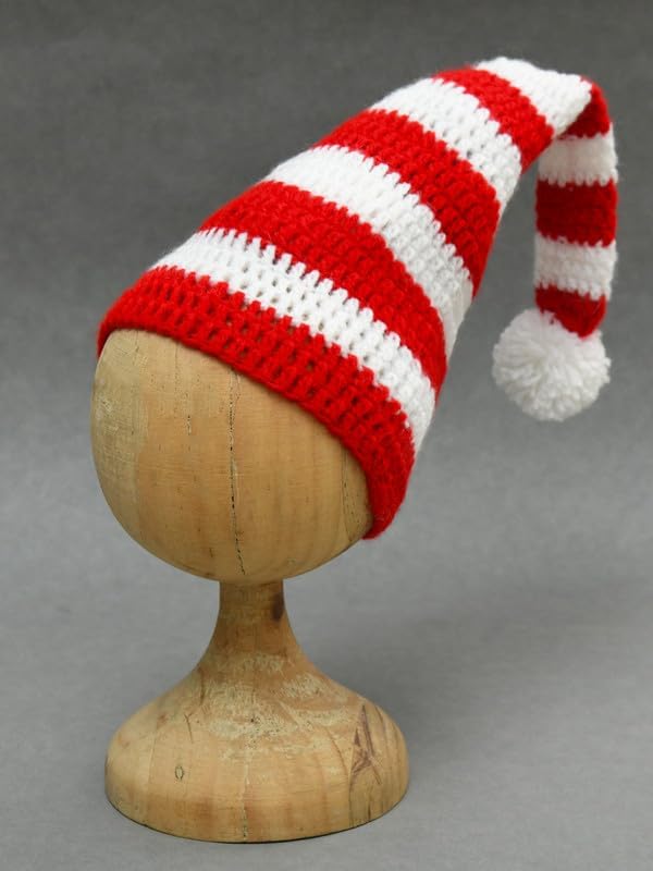 Image of Handmade Knitted Self Design Woolen Beanie Cap for Kids - White & Red 6-12 M | Winter Cap for Baby | FUNCAP56-6-12 M