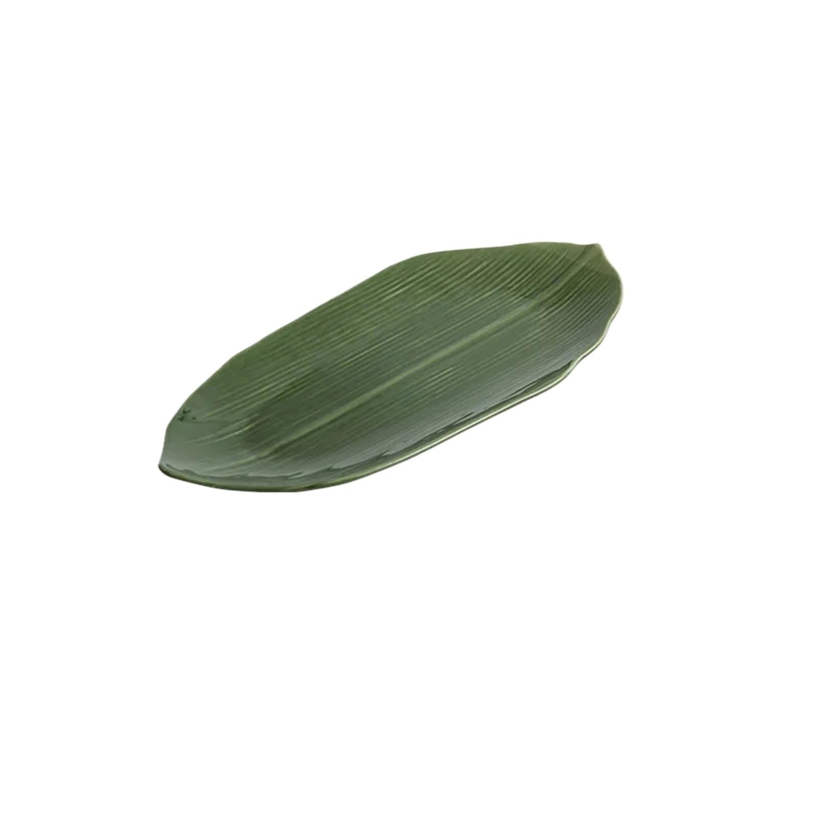 Ceramiczny talerz z zielonymi liśćmi do kuchni japońskiej, sushi, potraw molekularnych, do serwowania deserów (31,2 cm)
