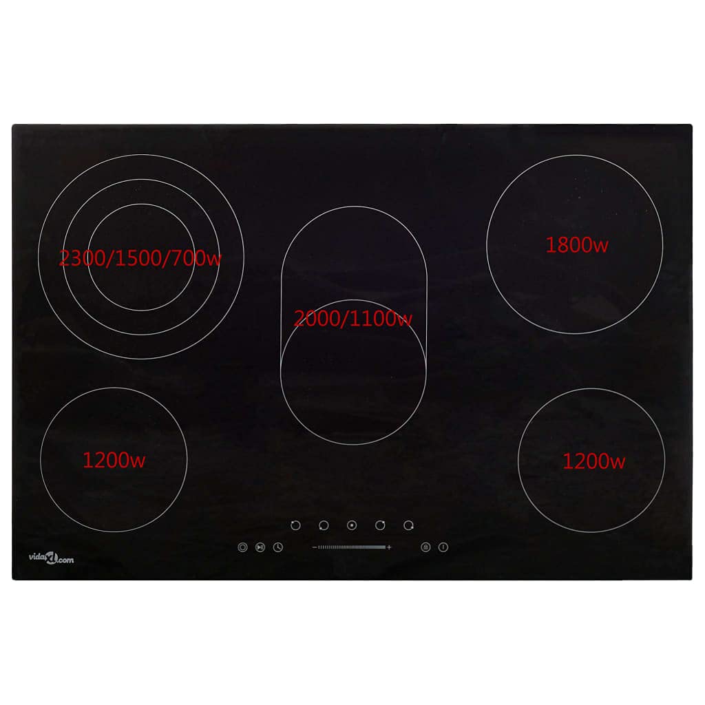 vidaXL Placa Vitrocerámica 5 Quemadores Control Táctil Cocina Inducción Eléctrica Empotrada Autosuficiente Instalación 90 cm 8500 W