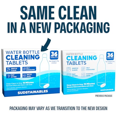 Image of Sudstainables Sojourner Bags Water Bottle Cleaning Tablets - 36 Pack, Biodegradable, Chlorine & Odor Free, Hydration Bladder And Water Bottle Cleaner Tablets, Removes Stubborn Stains & Odors