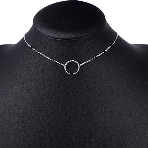 Ladytree S925 Sterling Silver Dainty Simple Choker Necklace,Rolo Chain,Adjustable 13 inches to 16 inches2