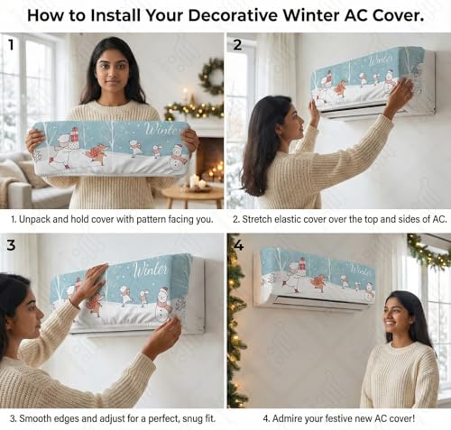 Image of Split AC Cover 1 ton, 1.5 ton to 2 Ton |Designer Digital Print Indoor AC Dust Cover | Stretchable Lycra Fabric | 38x12x9 Inch | Washable Polyester AC Indoor Unit Cover | Dust Dirt Resistant