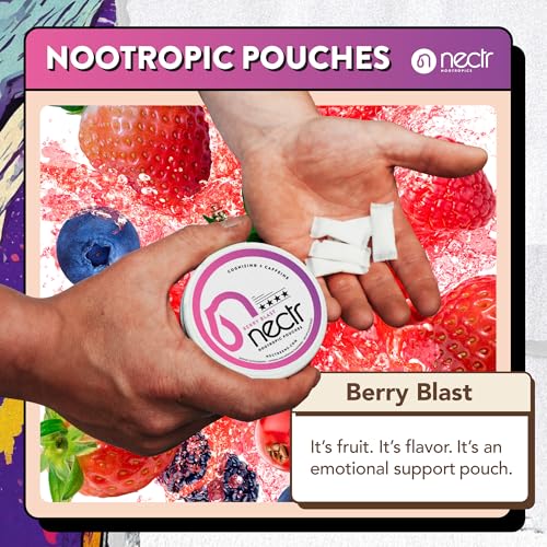 Image of Nectr Energy Nootropic Pouches - Berry Blast Flavored, Caffeine Pouches with Cognizin Citicoline. Sugar-Free Brain Treats. Smooth, Sustained Focus & Energy Supplement - 1 Puck of 16pcs