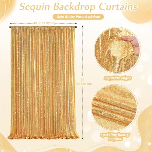 Image of Gold Sequin Backdrop Curtains,2 Panels 4FTx8FT Gold Curtain Backdrop Glitter Party Decorations Background Drapes for Wedding Birthday Anniversary Graduation Photo Booth Decor