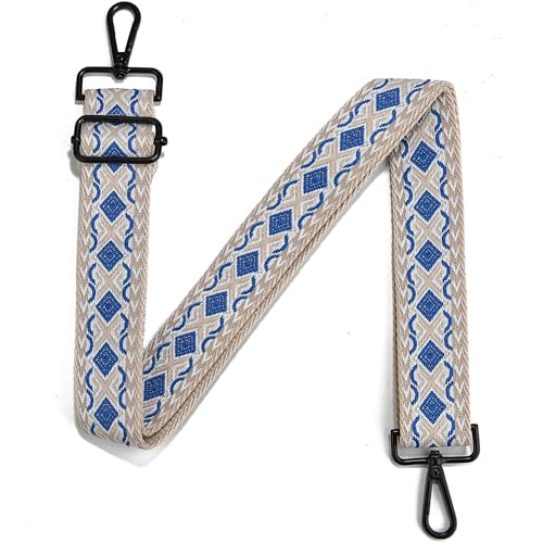Image of Crossbody Straps for Purses Silver Hardware Purse Strap Wide Shoulder Strap Adjustable Replacement,Retro Jacquard Embroidery for Shoulder Bags, Canvas Tote Handbags