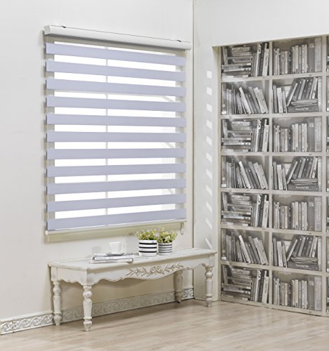 Foiresoft Custom Cut to Size, Blackout Fetra, White, W 73 x H 55 inch Zebra Roller Blinds, Dual Layer Shades, Sheer or Privacy Light Control, Day and Night Window Drapes, 20 to 110 inch Wide