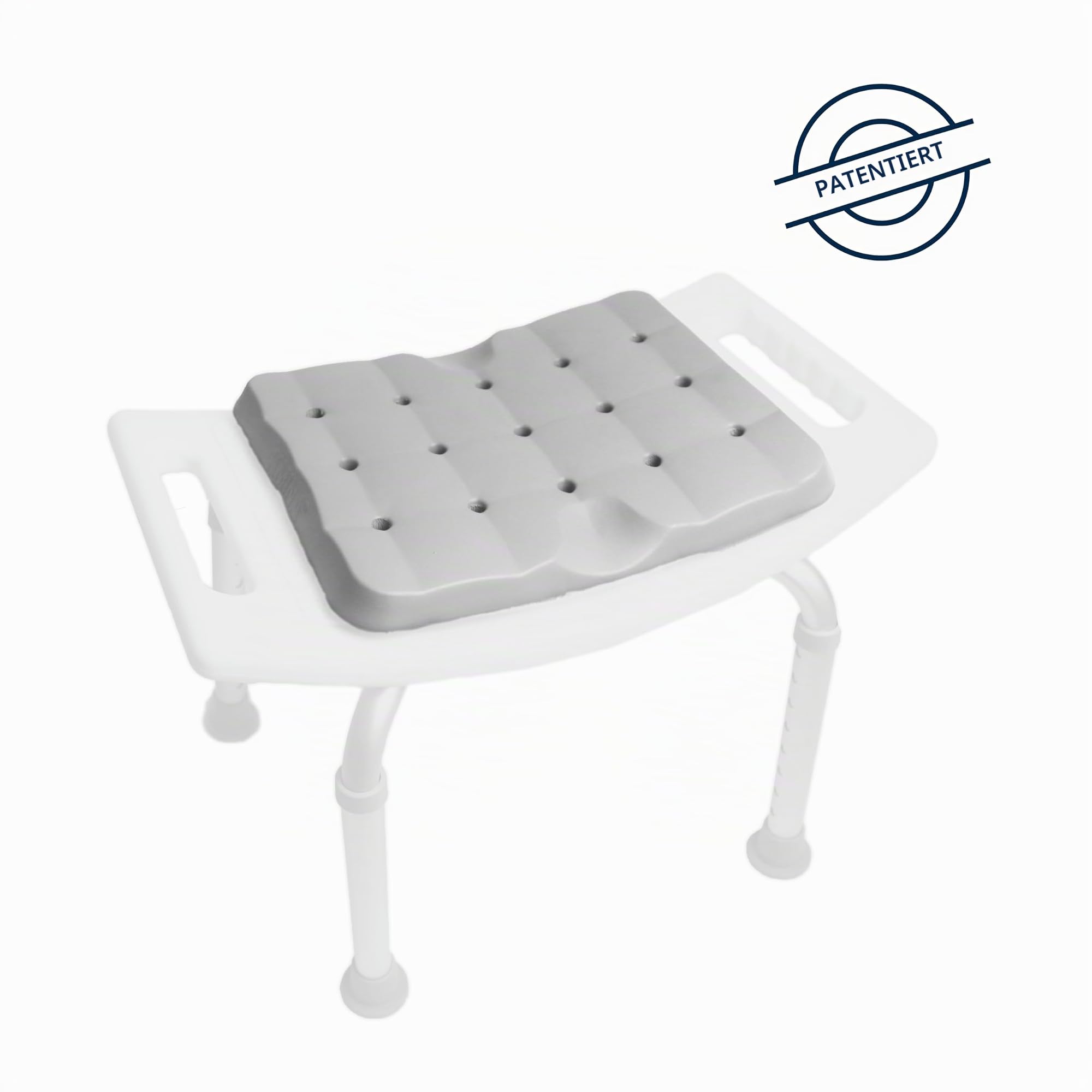 KMINA Sitzkissen Dusche Grau 35x27x3 cm, 100% wasserdichtes Duschkissen für Senioren, ergonomisches Kniekissen für Gartenarbeit, Rutschfester Duschsitz, Patentiert